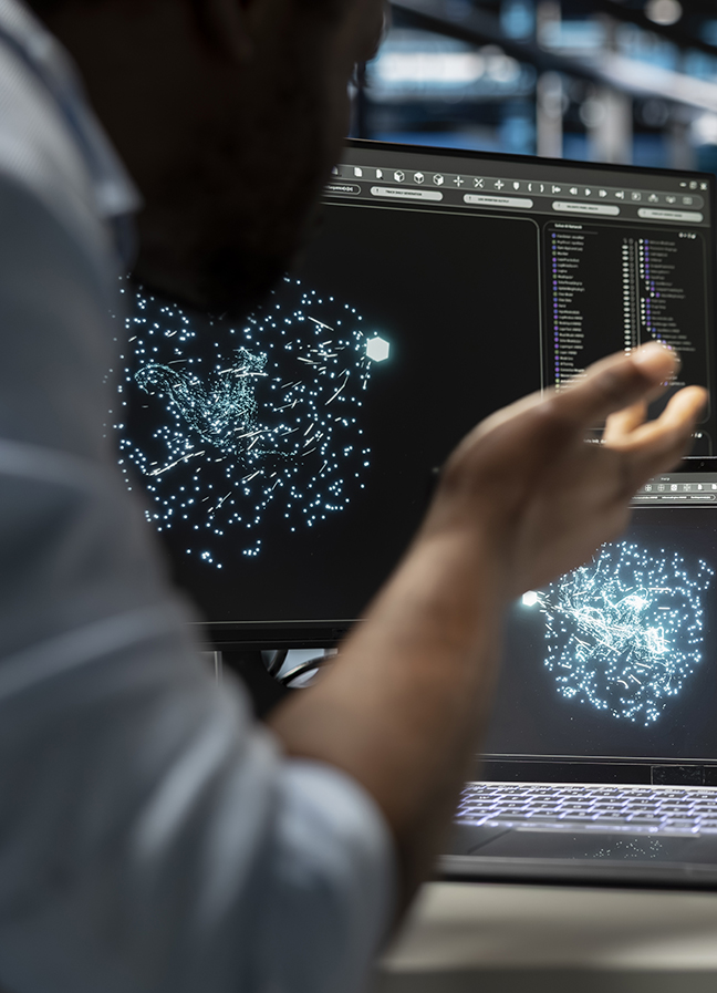 Server farm engineering team looks at data analysis graph