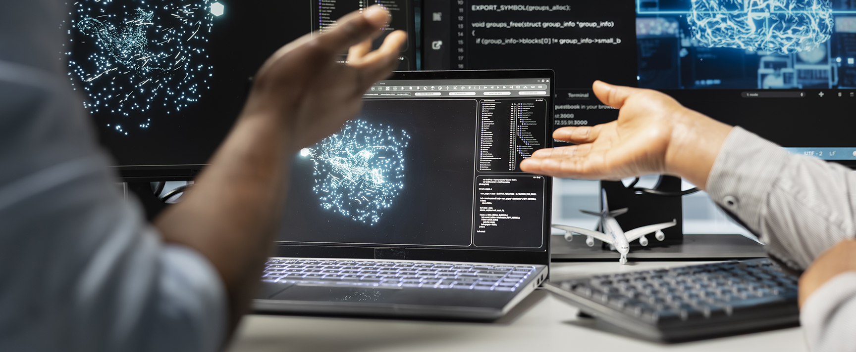 Server farm engineering team looks at data analysis graph